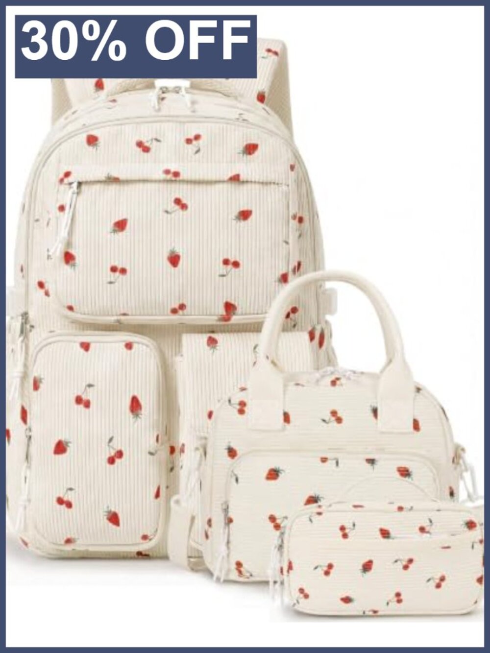 Girls Corduroy Backpack Set with Lunch Bag & Pencil Case, 3-Piece, Laptop